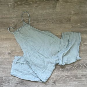 PINKBLUSH Maternity 100% Linen Wide Leg Overalls - Dusty Blue